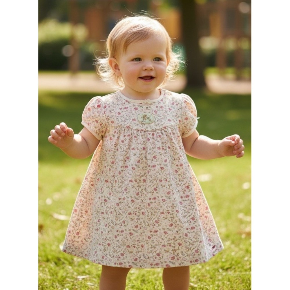 Vintage 9m Disney Classic Pooh Embroidered Dress Size 9 Months 100% Cotton Roses